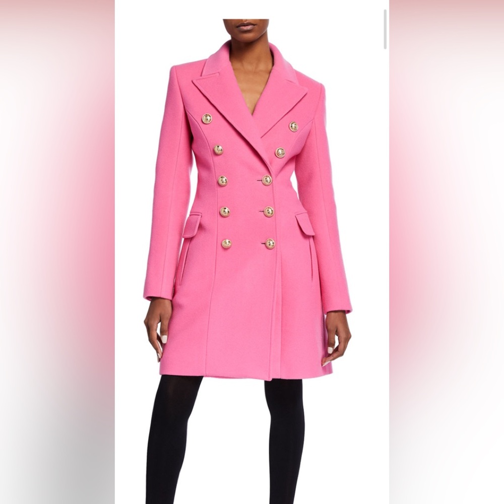 Balmain pink Barbie coat overcoat double breasted blazer gold button sz 38 $3695